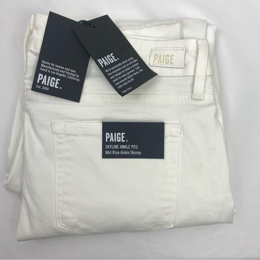 NWT Paige Skyline Ankle Peg Jeans In Optic White Sz 30 Midrise Skinny Stretch
